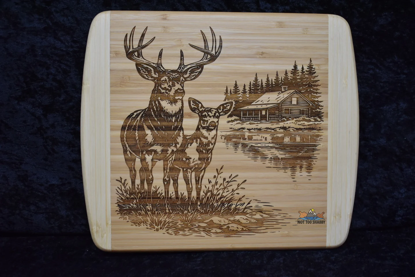 Deer Cabin Scene engraved board