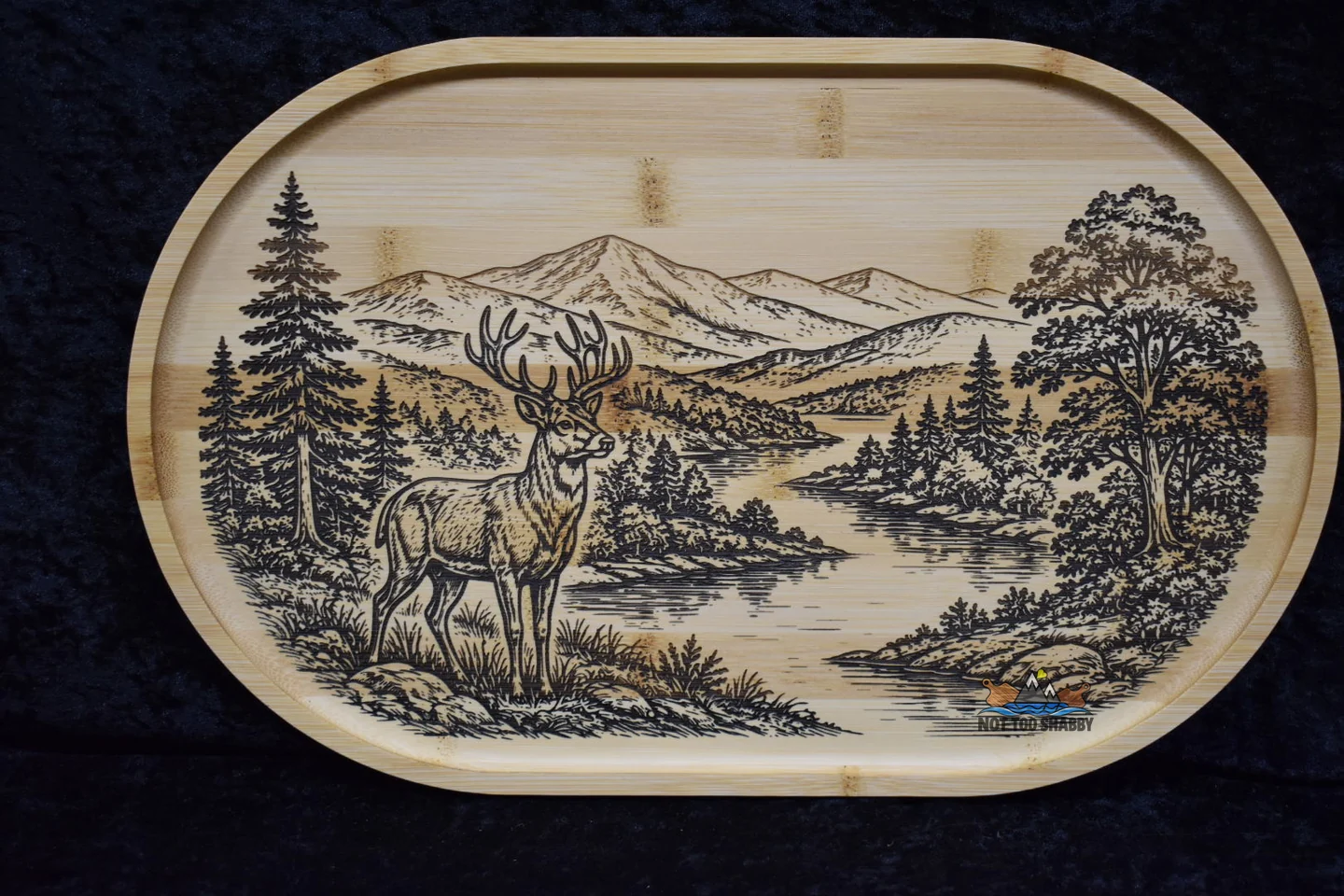Deer Mountain Scene engraved board