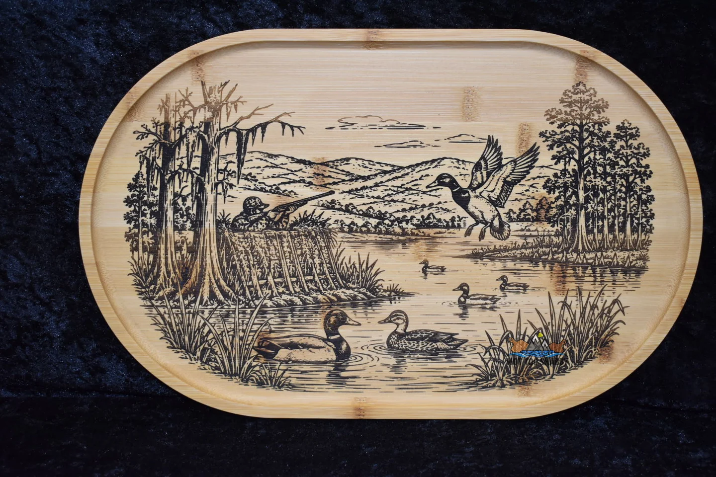 Duck Hunting Scene engraved board