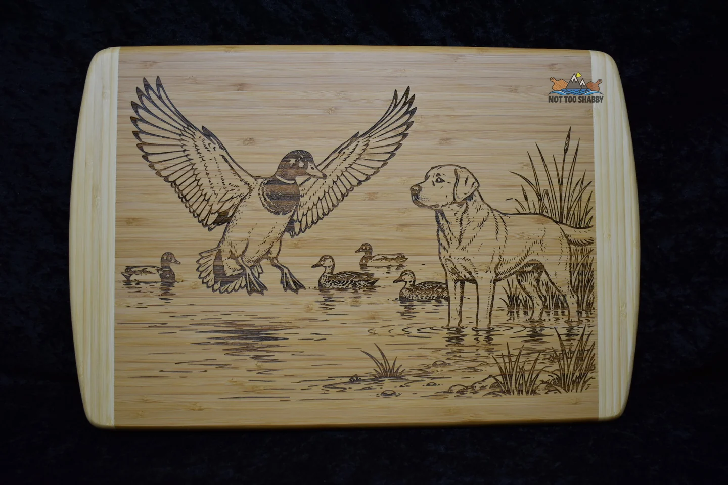 Yellow Lab Waterfowl Scene engraved board