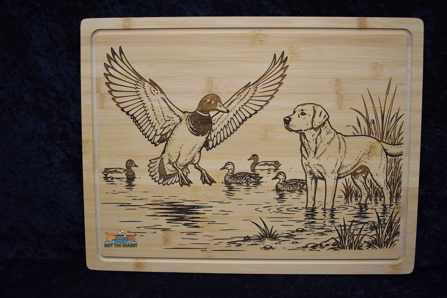 Yellow Lab Waterfowl Scene engraved board
